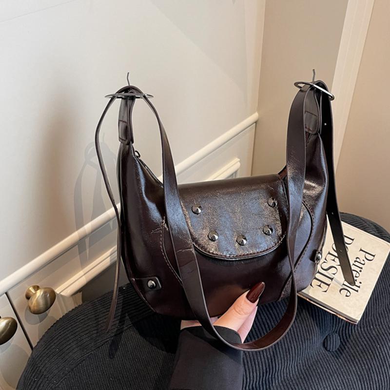 Trendy Fashion Rivet Handbag, High-end Texture Large-capacity Women's Underarm Bag, Retro Design Hobo Crossbody Bag KTB