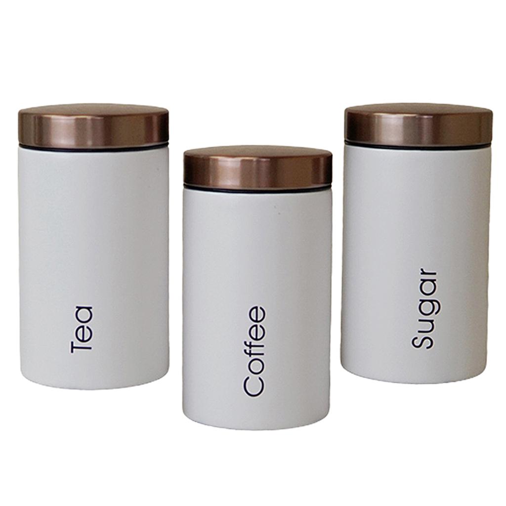 3pcs/Set Food Storage and Organization Canister for Coffee, Tea, Sugar - White