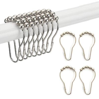 12PCS Metal Curtain Track Hooks Rustproof Bath Curtain Rollerball Shower Curtain Rings Shower Curtain Decoration Hooks