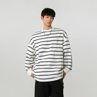 Spring Men Harajuku Striped T Shirts Men Casual Round Neck Tshirts Male White Long Sleeve Tops Tees Man Oversize T-Shirt