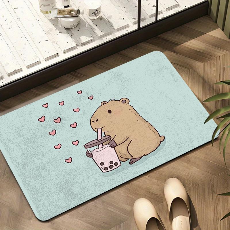 Cute Hamster Drinking Bubble Tea Carpet Absorbent Doormat Welcome Mat Bathroom Mat Rug For Bedroom Carpet For Live Room