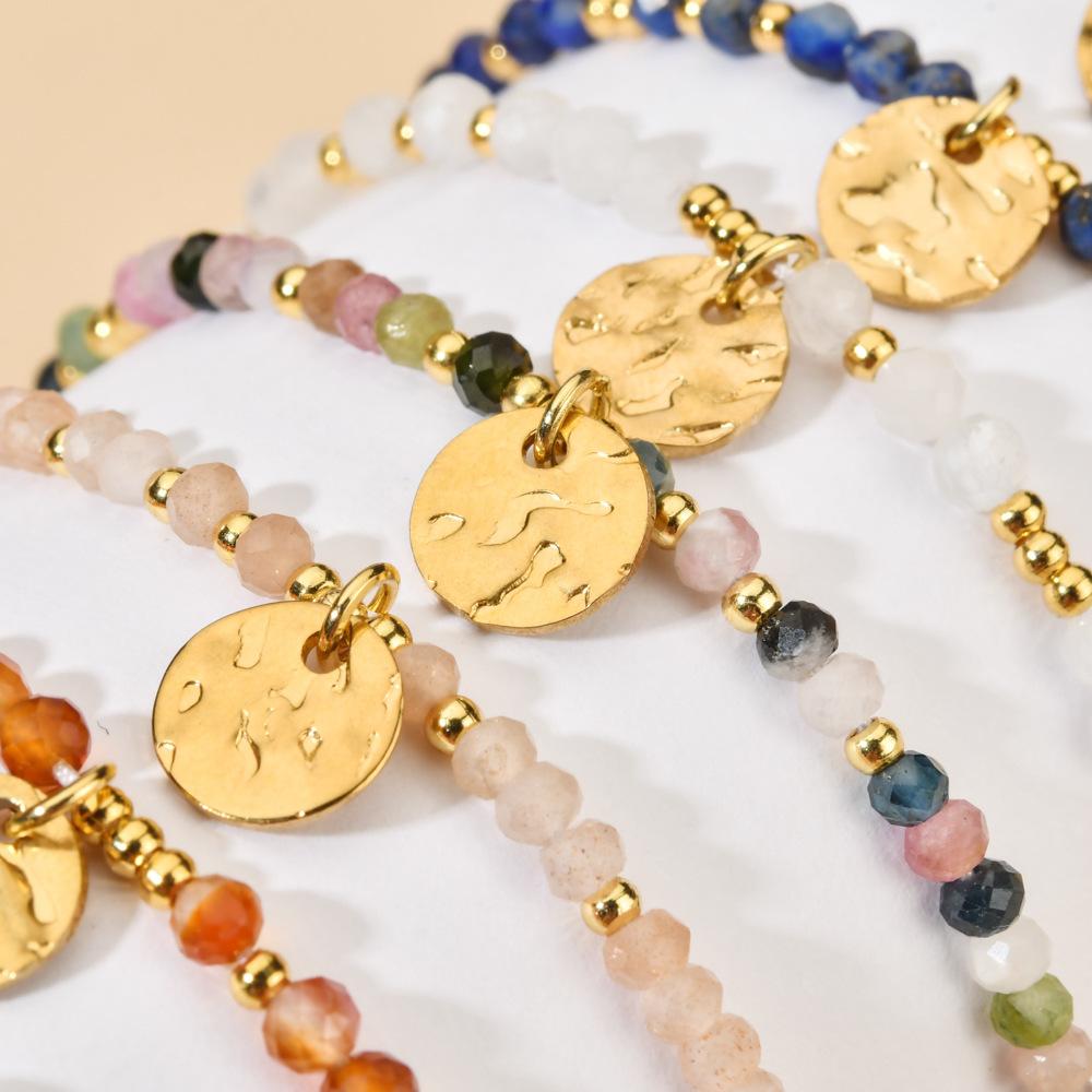 Fashionable Irregular Natural Stone Beaded Bracelet, Ethnic Style Stainless Steel Colored Jewelry Bracelet