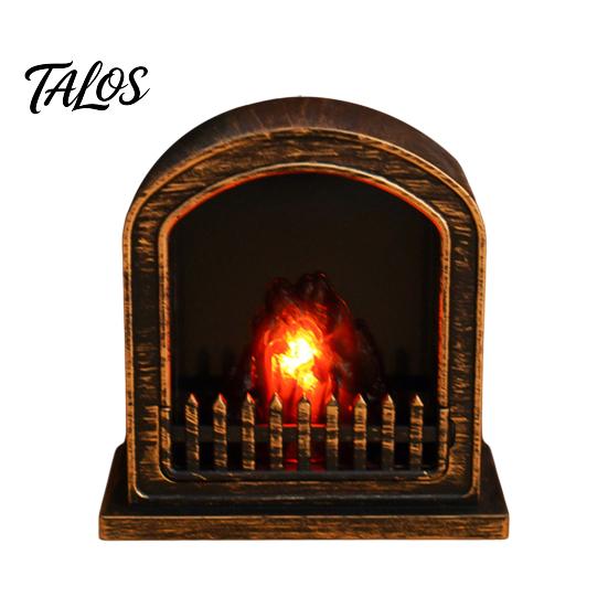 Mini Model House Furnishings Retro Simulated Fireplace Night Light, LED Flickering Flame Lamp, Cozy Atmosphere Miniature Scenes Accessories Lights for