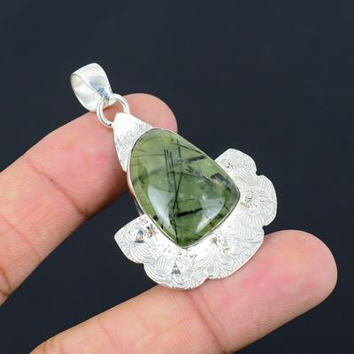 Friendship Day Deal 925 Sterling Silver Natural Moss Prehnite Pendant Jewelry
