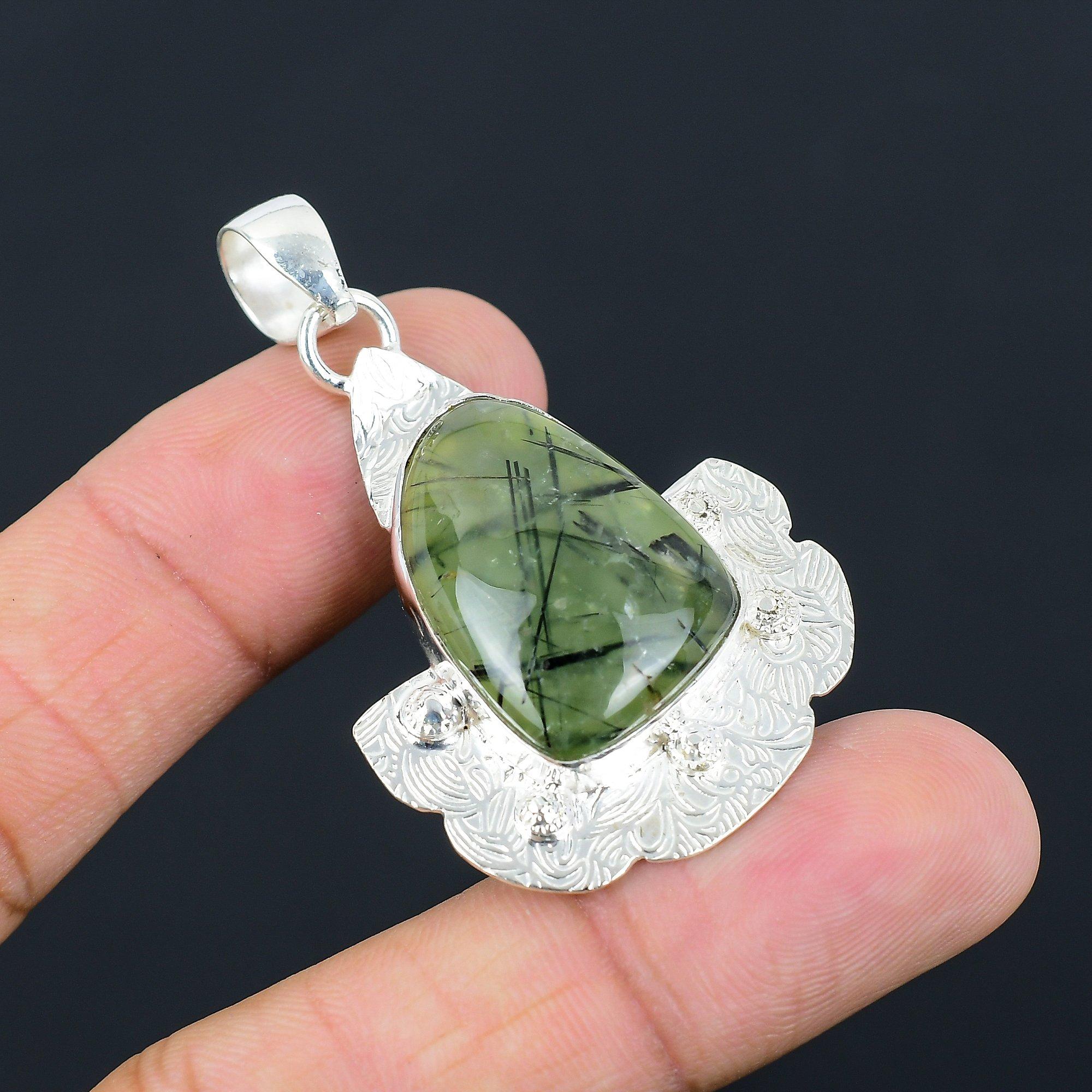 

Friendship Day Deal 925 Sterling Silver Natural Moss Prehnite Pendant Jewelry