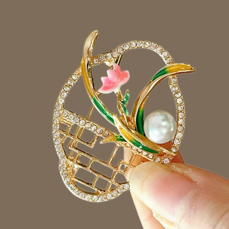 Orchid Window Pattern Brooch - Women's High-end, Premium, Small-Scale, Uncommon Brooch - Chinese-style, Pearl, High-end Pin