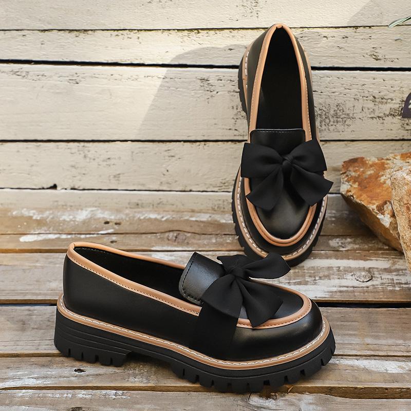 Fashion Women's Retro Bowknot Platform Loafers Comfort PU Leather Slip On Flats Woman Non Slip Preppy Style Dress Shoes for Autumn 2025