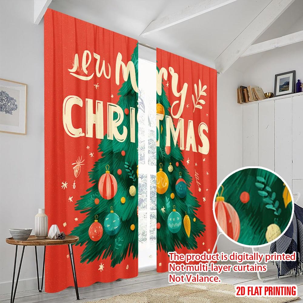 2pcs,2D Plane Printing Curtains Preety Christmas Tree Durable Polyester (without Rod) Holiday Perfect for Living Room & Office