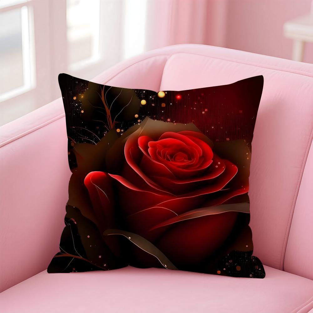 Beautiful and elegant art Red Rose Cushion Cover Pillow Case Soft Friendly Fabric  Concealed Zipper