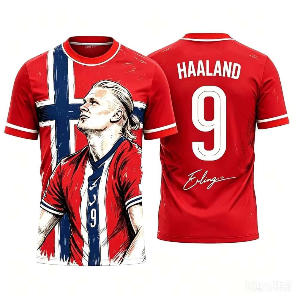 Norway # 9 Haaland # Signature Breathable Quick Drying Outdoor Sports and Leisure Adult/Children Short Sleeve T-shirt