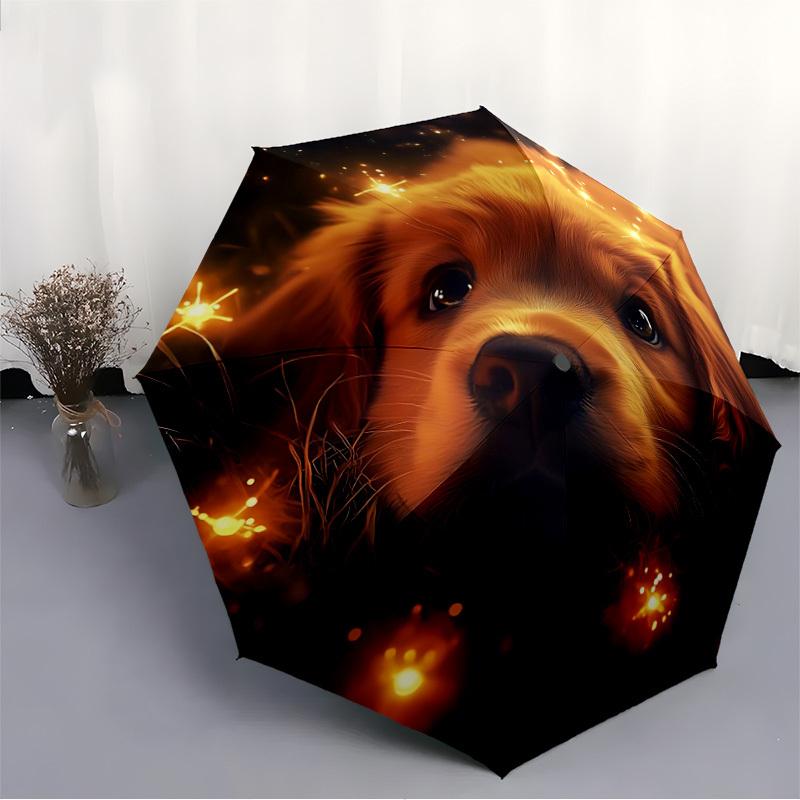 1pc Puppy Sparkle Automatic Folding Umbrella - Compact 8-Rib Design, Durable Plastic & Iron, Lightweight for Outdoor Daily Use159