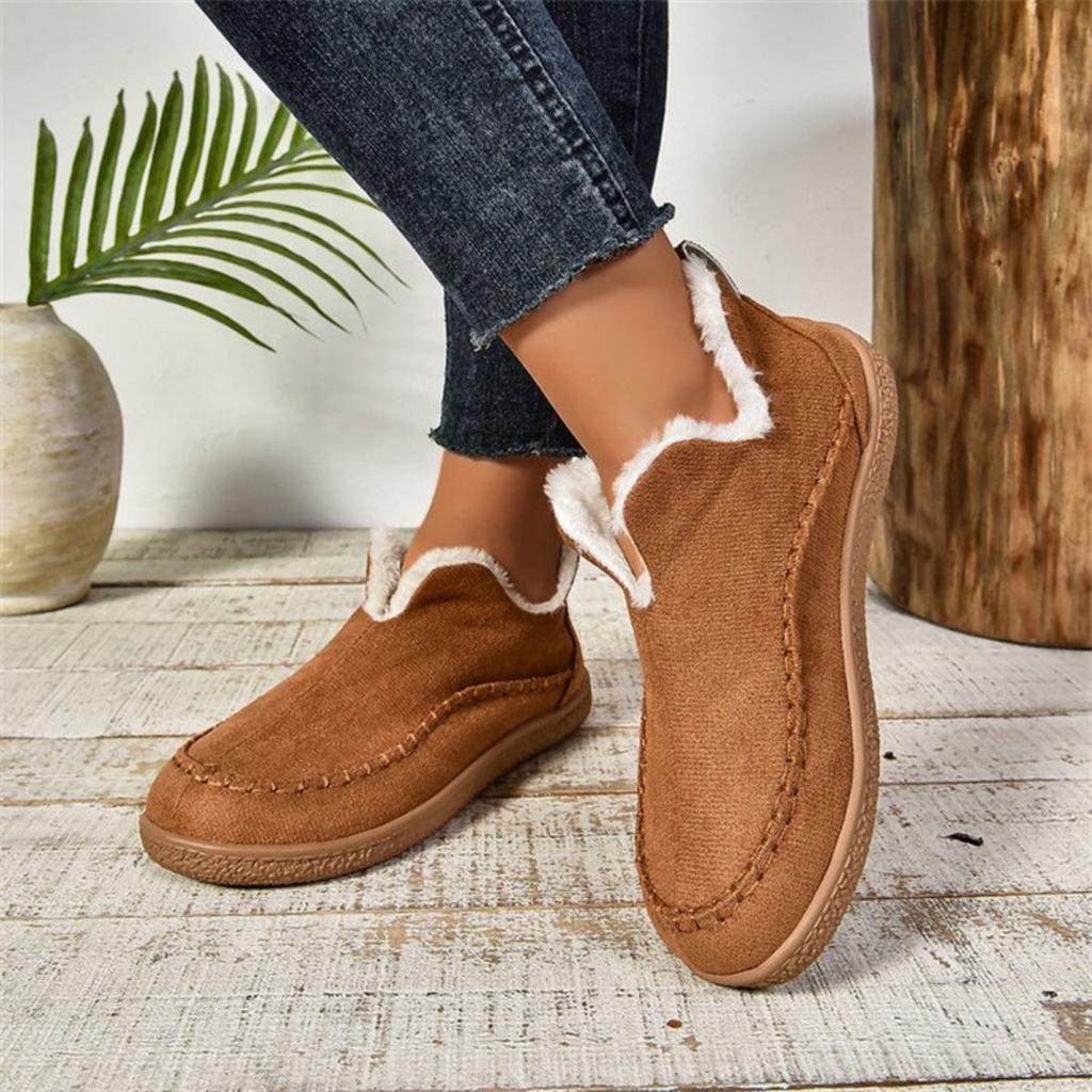 Fashionable Fleece Warm Cotton Boots for Women's Casual, Solid Color Suede Retro Oversized Snow Boots