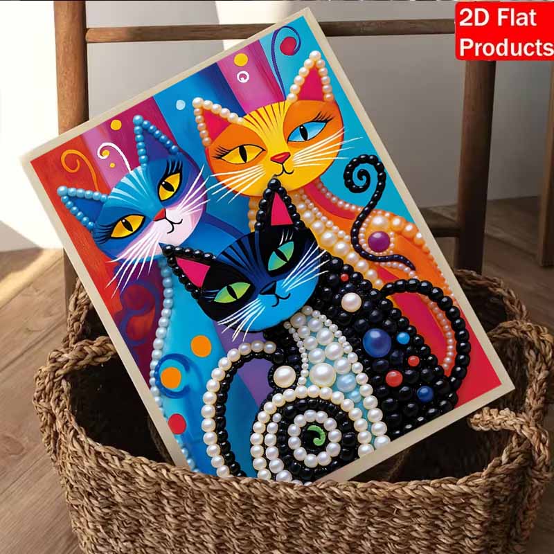 DIY Abstract Cat Pearl Diamond Art Kits Without Frame 30x40cm Gem Art Diamond Painting Kits for Adults/Beginners Gift Idea Home Wall Decor