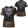 Men Viking Warrior Fur Armor 3D Print T‑Shirt, Full Graphic Short Sleeve Crew Neck Halloween Cosplay Medieval Role‑Play Tee