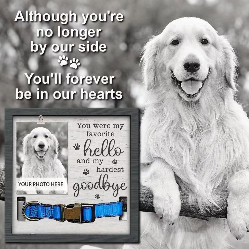 Wooden Photo Frame Pet Memorial Pictures Frame with Dog Cats Collar Holder Sympathy Gift Photo Sign Collar Not Included