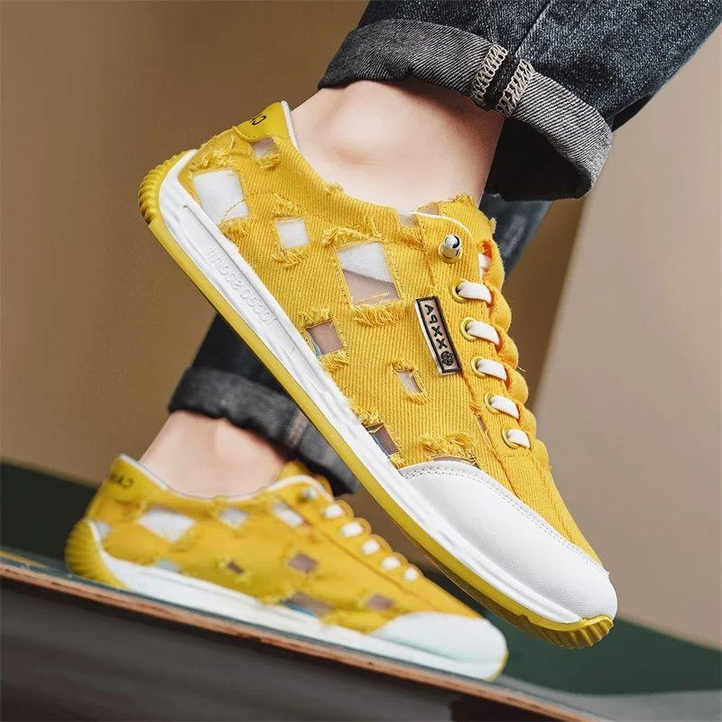 Yellow Canvas Shoes Men's Casual Flat Sneakers Summer Breathable Fashion Sneakers Men Trendy Espadrilles Comfort Sport Shoes Man