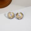 Fashion Two-tone Double Layer Opening Round Hoop Earrings for Women Minimalist Stainless Steel Geometric Ear Studs Jewelry Gifts