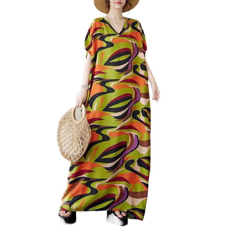 Women's V-Neck Floral Skinny Literary Vintage Vacation Long Dresses
