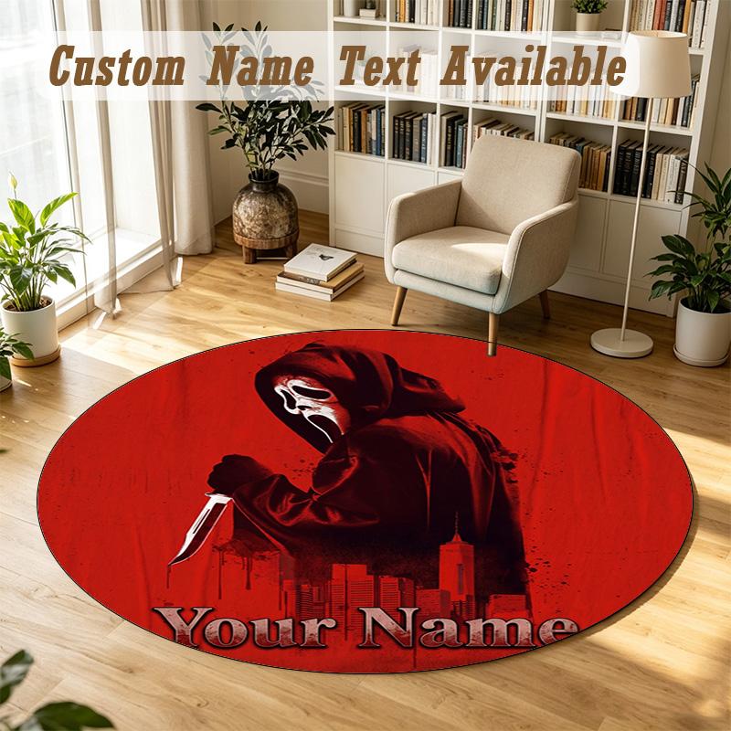 Scream Ghostface Personalized Round Rug Support Custom Name, Soft Home Decor Mat