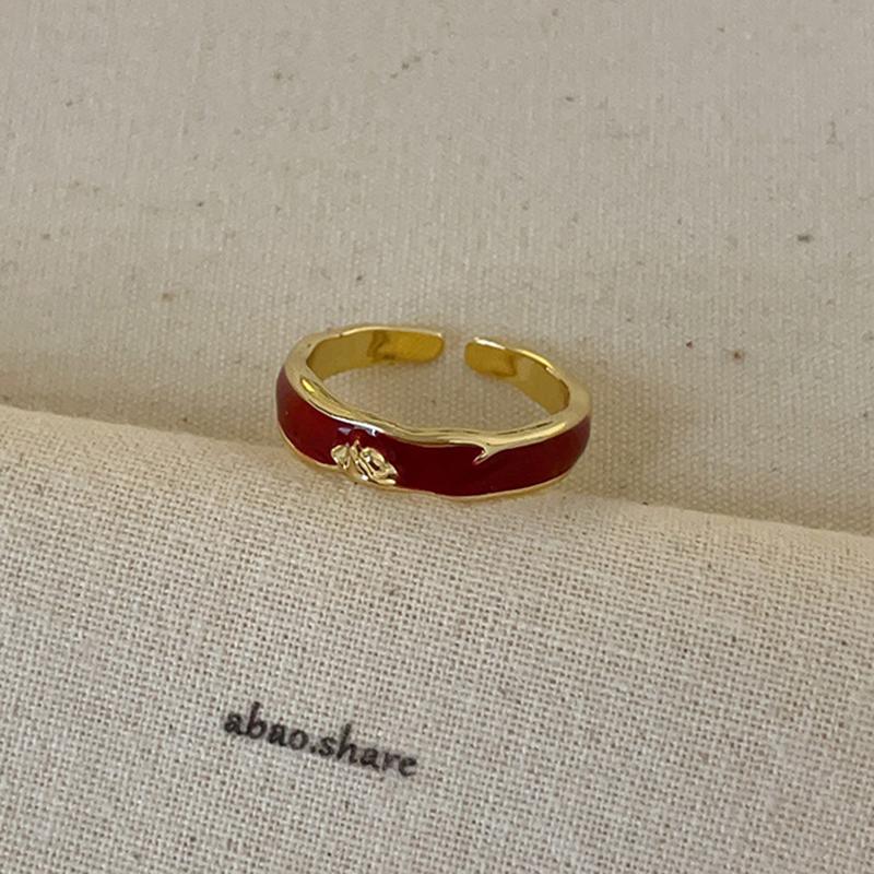 Vintage Red Drip Oil Open Ring Women Geometric Cool Sweet Exquisite Adjustable Band Fashion Accessory Christmas New Year Gift