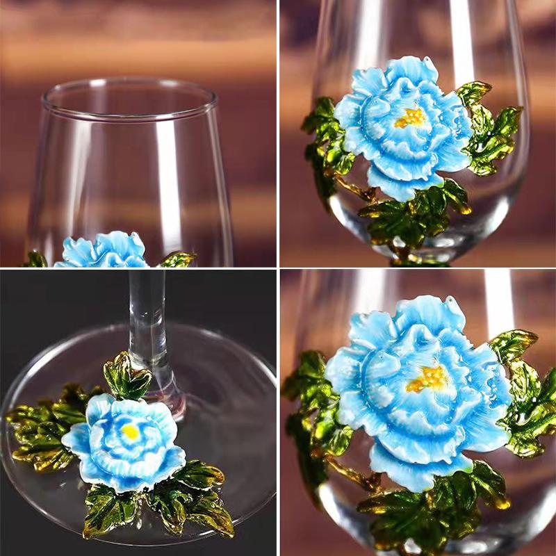 Superior Enamel Peony Glass Crystal Champagne Cup Set Goblet Glasses Glasses of Wine Wineglass Luxury Glass Cups Vintage Whiskey