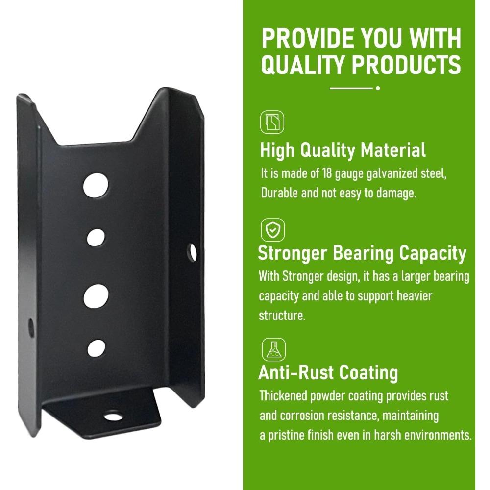 4Pack 2x4 Deck Railing Brackets, 18-Gauge Steel Black Powder Coated Fence Rail Connectors for Wood Post, Indoor Outdoor Use, Screws Not Included