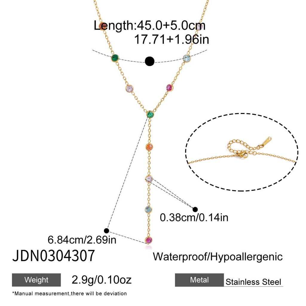 Uworld Multicolor Geometric Zircon Y Shape Chain Necklace For Women 18K Gold PVD Plated Stainless Steel Necklace Fashion Jewelry