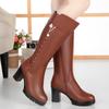 Autumn and Winter New Women's Cotton Boots High Heel Thick Heel Winter Boots Women's Genuine Leather Women's Long Boots