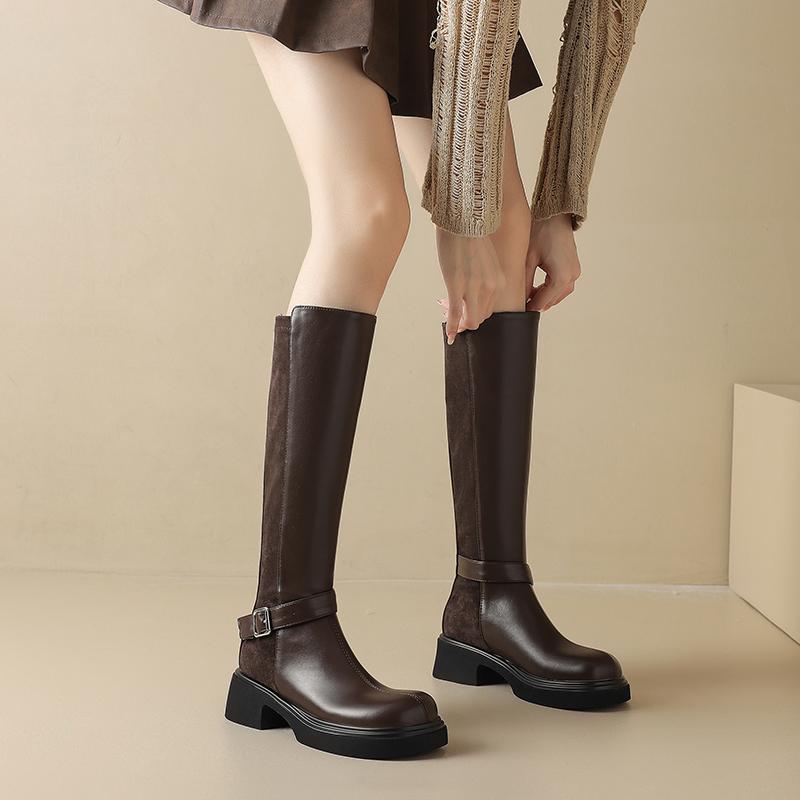 Women's high-heeled boots autumn and winter new thick-heeled large-size casual knee boots