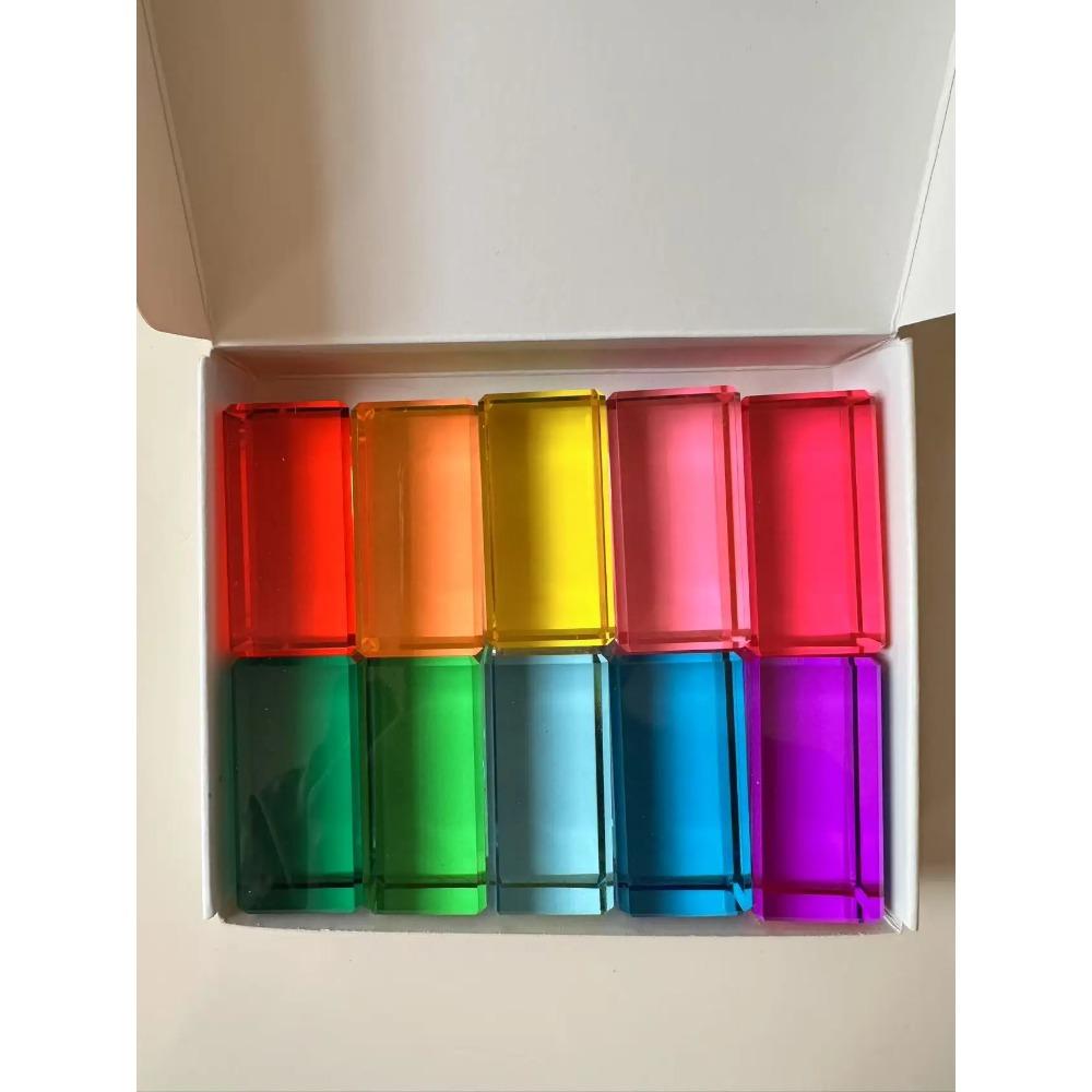Nový design Montessori hračky prohlédnou duhové Lucite stohovací bloky Akryl Vysoce transparentní pro děti Open Play