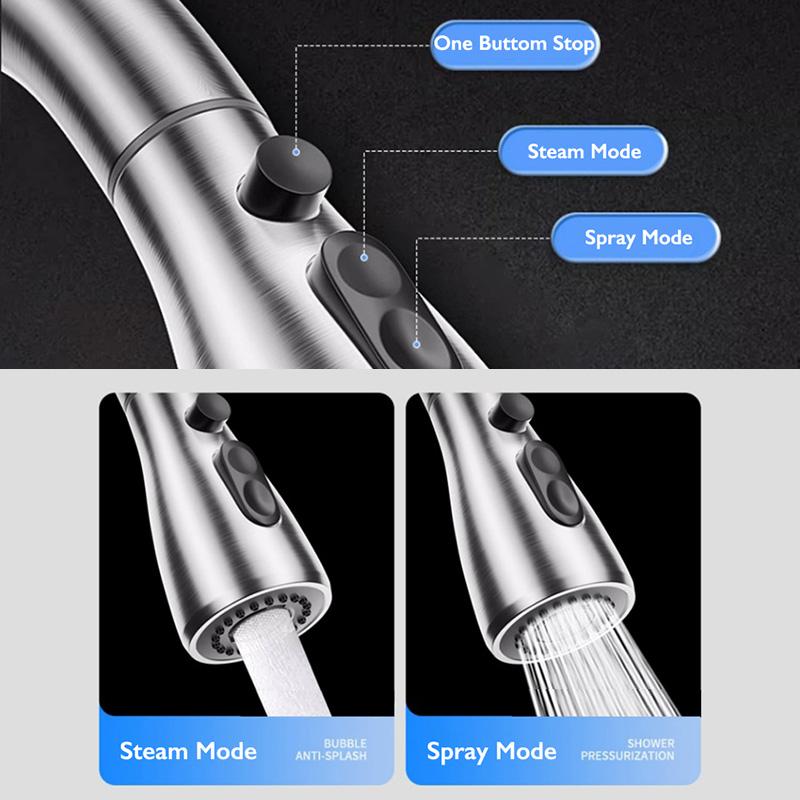 Kitchen Faucet with Pull Down Sprayer Head 360 Rotation Hot and Cold Water Silver Black Pull-out Kitchen Sink Faucet Single Hole