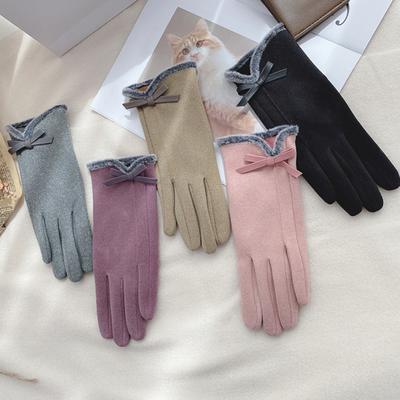 Damen Winter Touchscreen Handschuhe Warme Handschuhe mit flauschigen Bündchen Schleifen Verdickt Thermisch