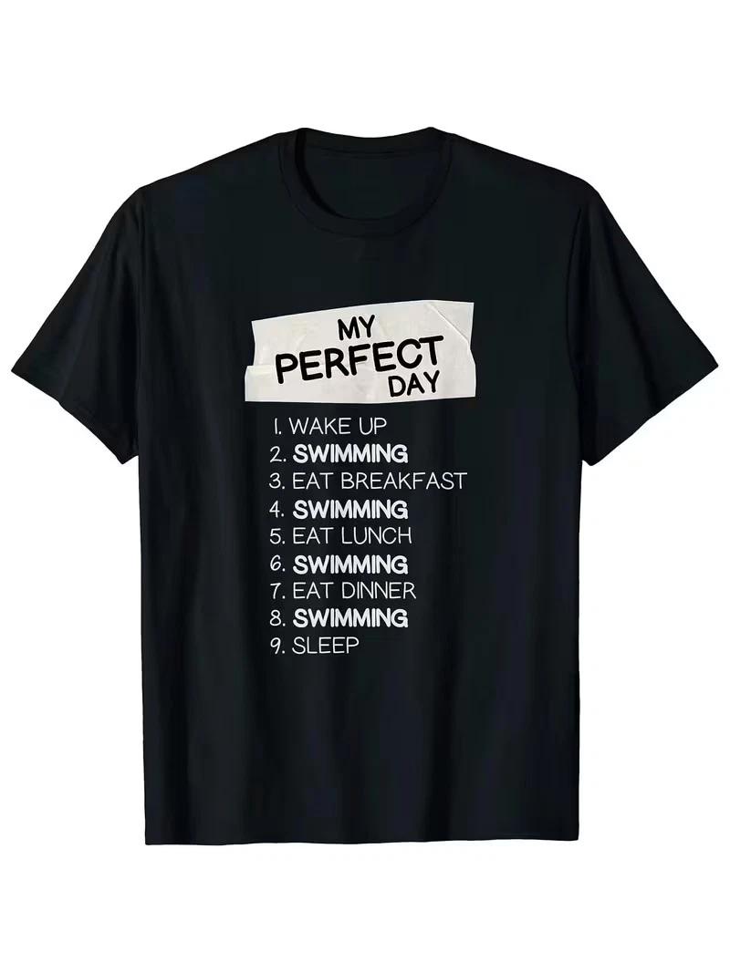 180g 100%cotton single-sided printed crew neck Men T-Shirt My Perfect Day Swimmi XS