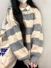Women's Korean-Style Striped Cream Sweater: Soft, Fluffy, and Cozy Knit for Autumn/Winter