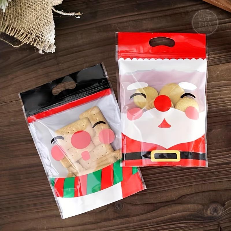 10pcs Christmas Handle Bag for Candy Chocolate Cookie Nougat Biscuit Packing Gift Santa Sealed Bags