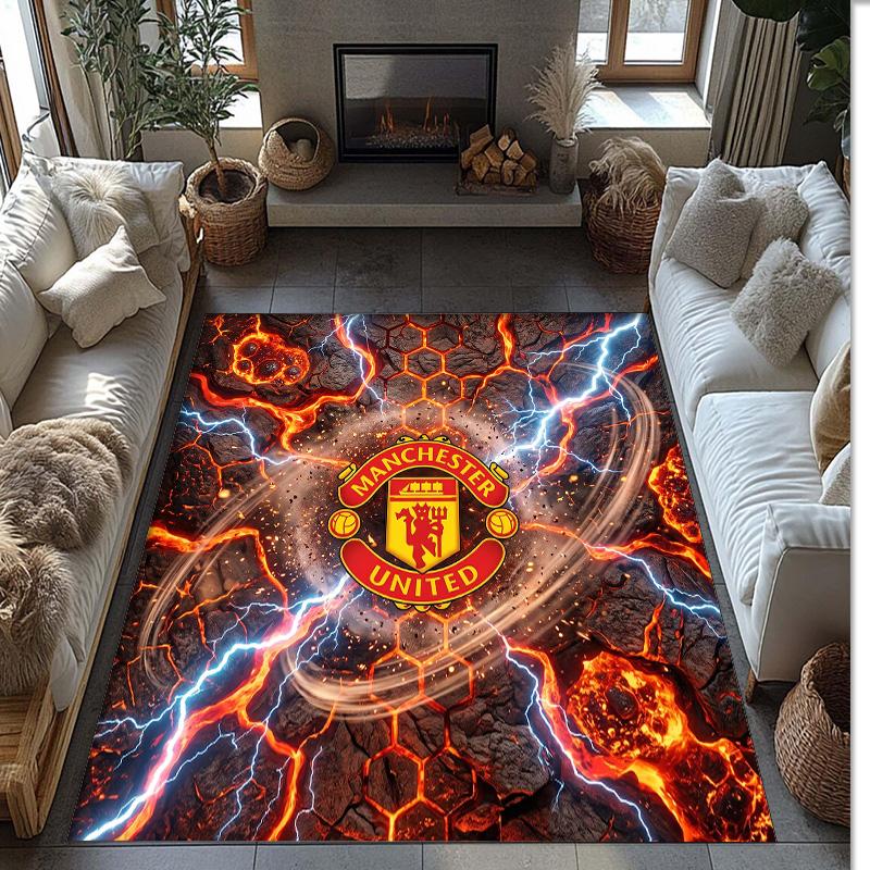Tappeto in Flanella Stampato Manchester United Antiscivolo Morbido Poliestere Tappeto per Pavimento Tappetino Decorativo per Interni per Camera da Letto Soggiorno Divano