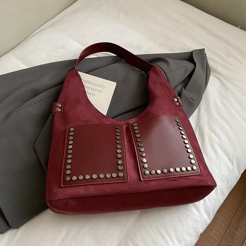 Rivet Pocket Design Underarm Tote Bag For Women Fashion Commute Shoulder Bag 2025 Autumn Winter Handbag Designer Shopping Bag
