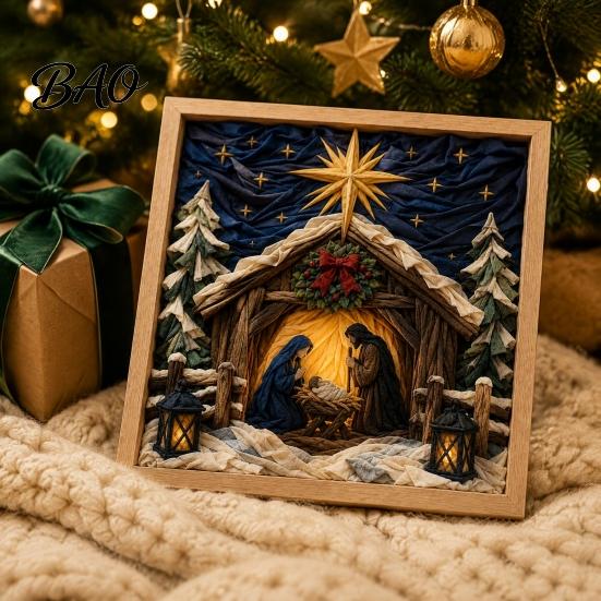 Fabric Poke Art Kit 3D Christian for Adults, Faith Inspired Layered Texture Craft Kit, DIY Christmas Wall Handmade Religious Gift Birthday Ideas