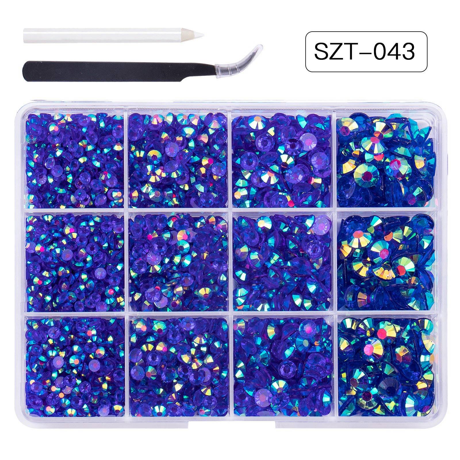 

Стразы с плоской задней стороной – 12-ячеечные смешанные цвета серия шампань DIY украшения, 1 коробка, с пинцетом и клеящим карандашом One Size синий