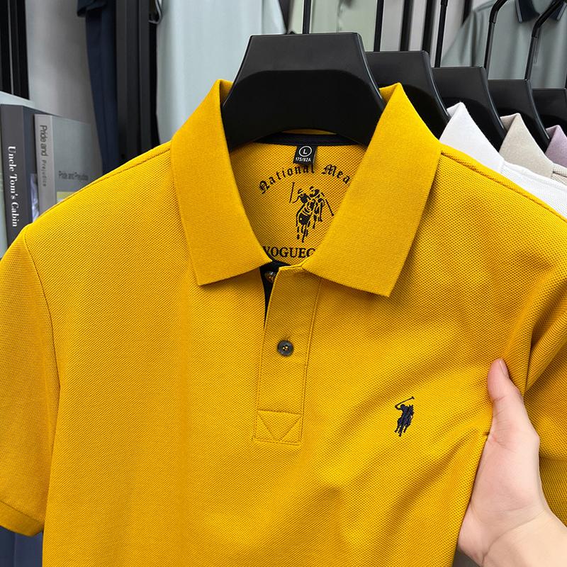 STORN Sommar Broderad Krage T-shirt för Herrar, Casual, Business, Kortärmad Pikétröja, Kortärmad Topp