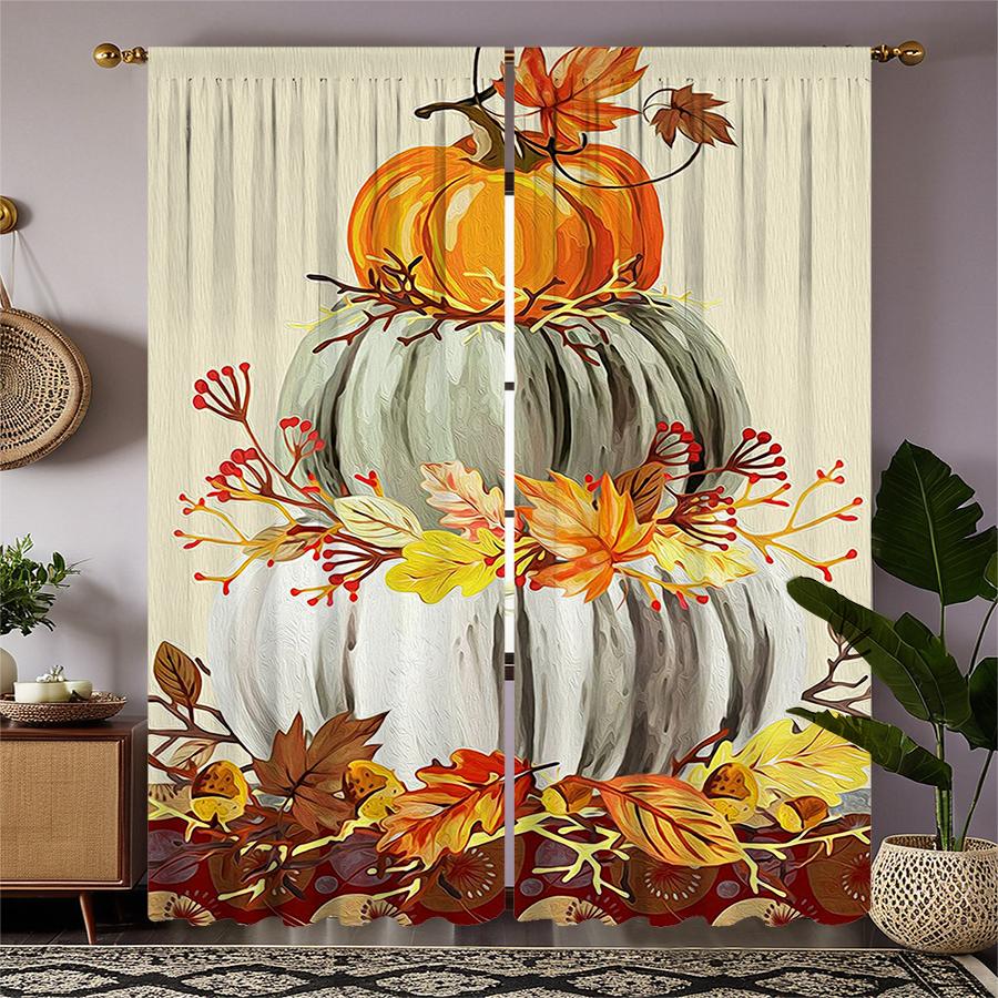 Christmas Pumpkin Maple Leaf Printed Curtains Decorations Home Room Curtain Polyester