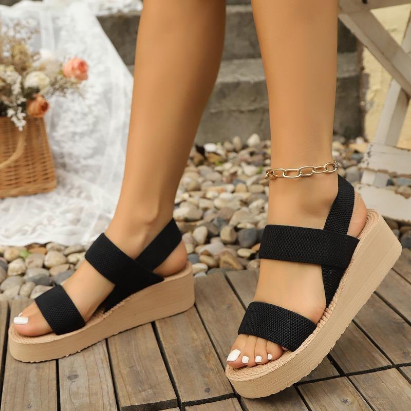 Women's Shoes Thick-soled Wedge Heel Sandals One-line Sponge Sandals