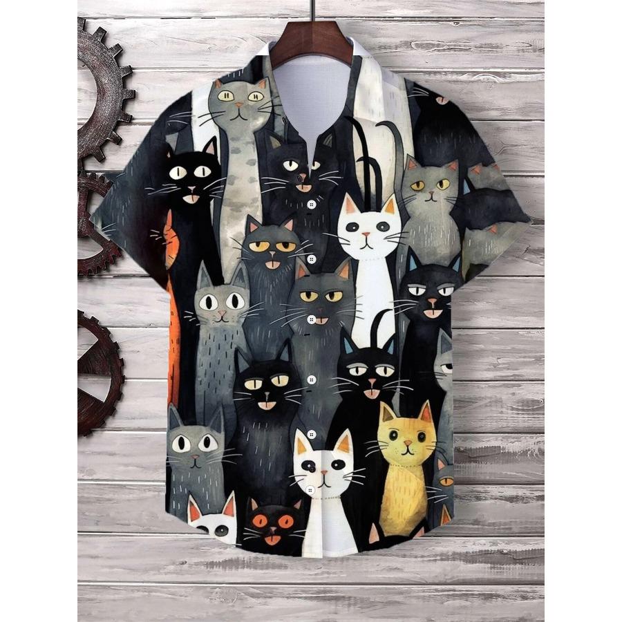 

Рубашка мужская Hawaii Cute Cartoon Cat 3D Printed Tops Casual Women Short Sleeves Shirts Button Lace Oversize Unisex Clothing XXXL