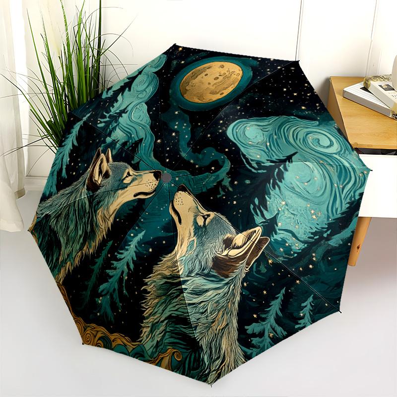 Wolfsmuster, automatisch faltbarer Regenschirm, tragbares und faltbares Design, 8 Rippen, ein Weihnachts- oder Geburtstagsgeschenk.