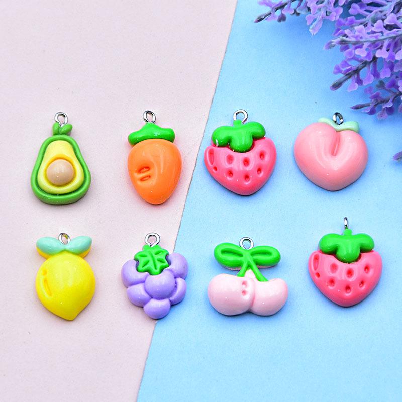 Colorful Resin Fruit Earrings: Cherry, Strawberry & Avocado Pendants for DIY Jewelry & Keychains