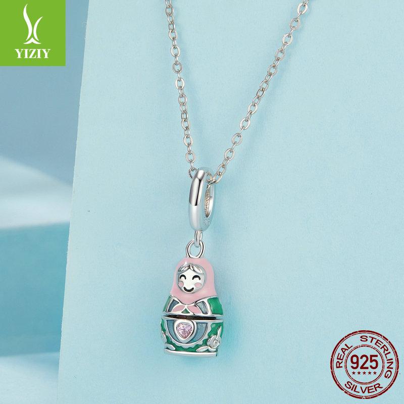 Literary Matryoshka Doll Diy Pendant Accessories, Cute Drip S925 Sterling Silver Bracelet Beaded