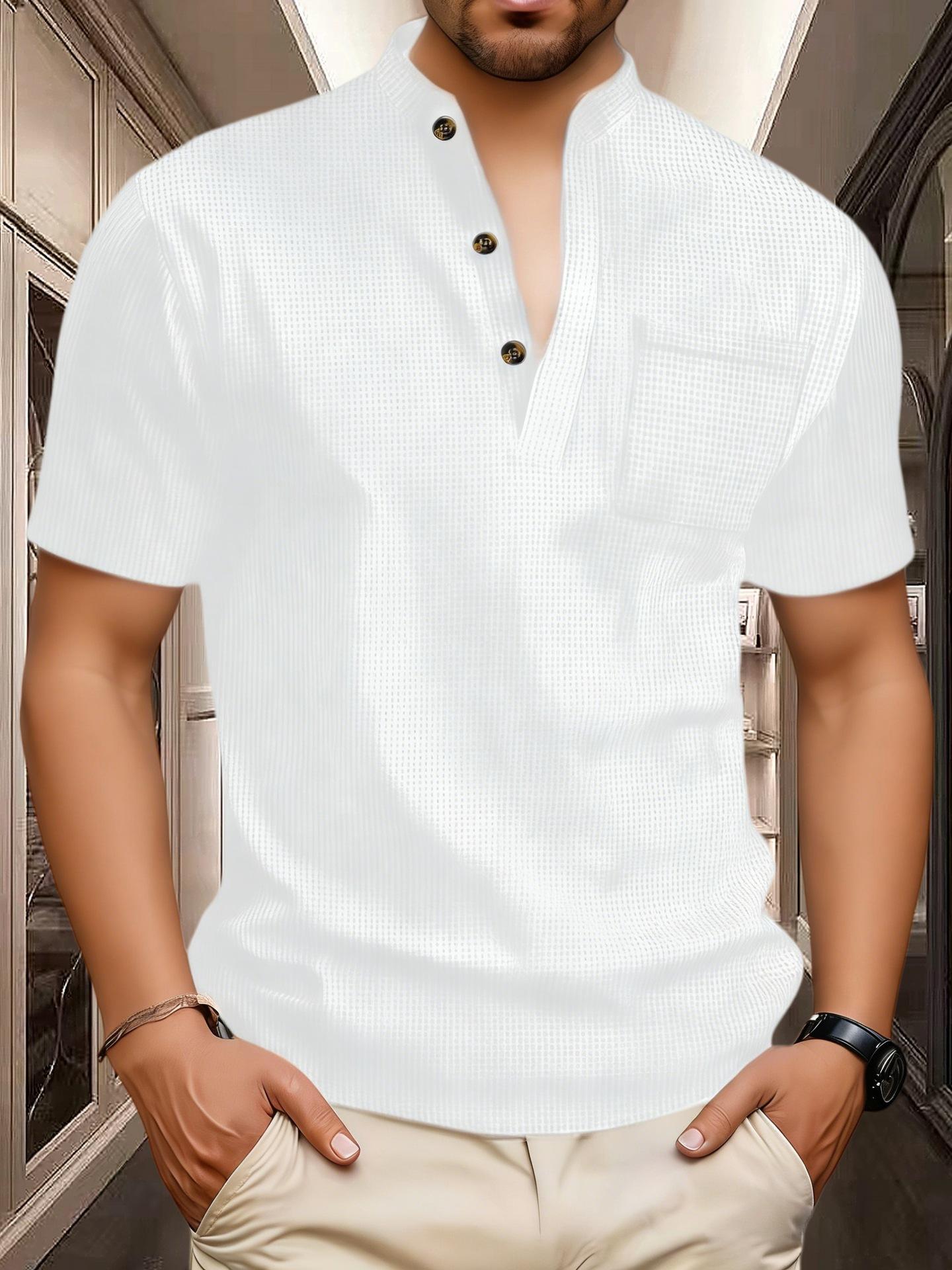 Мужская повседневная модная футболка-henley с коротким рукавом S белый