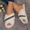 Fashion Crystal Decor Faux Fur Slippers Women Autumn Winter Cross Band Home Slides Woman Comfort Flat Solt Plush Slippers Female