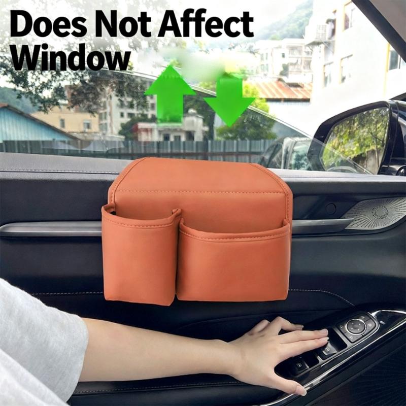 Car Interior Door Bag with Separate Compartments and PU Leather Finish for Phones, Cards, and Cables on Daily Drives