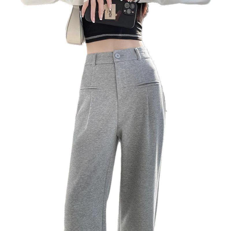 145cm Women's High Waist Slim Fit Wide Leg Knitted Sweatpants, Floor-Length for Autumn, Petite Size.